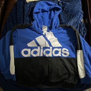 Adidas-Youth Royal Blue/Black/White, Full zip hoodie sweatshirt. Size 8
